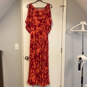 Maroon and peach maxi dress with flutter sleeves with cut outs